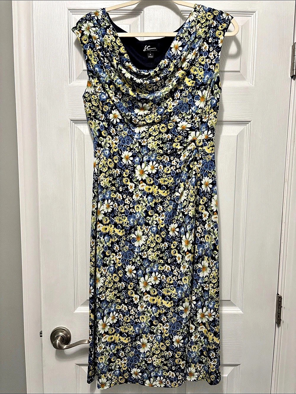 Fashions Floral Cowl Neck Dress in Blue & Yellow